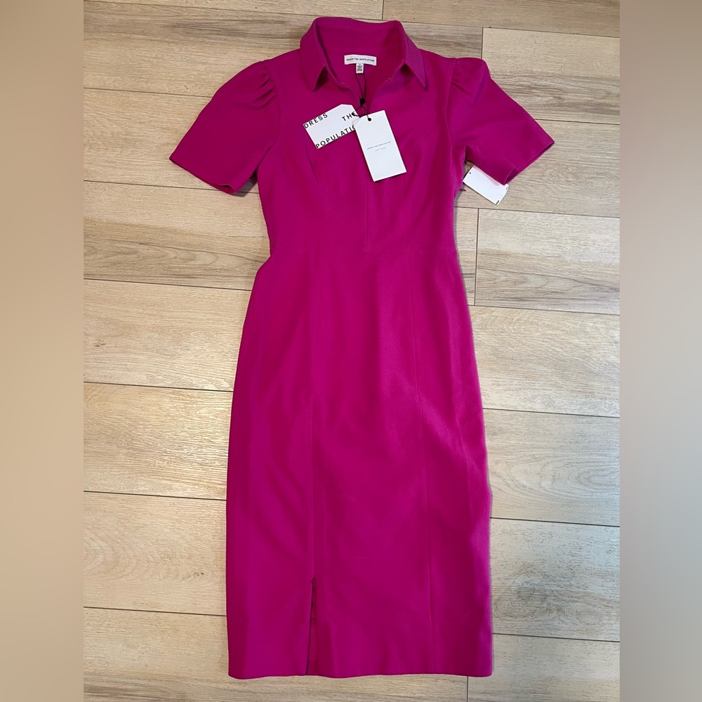 Dress the Population Pink Midi Collared Dress Size Small NWT
